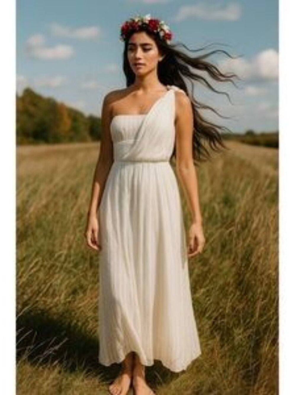 New NWT BCBGMaxAzria Silk White One Shoulder Grecian Boho Bridal Gown Size 8